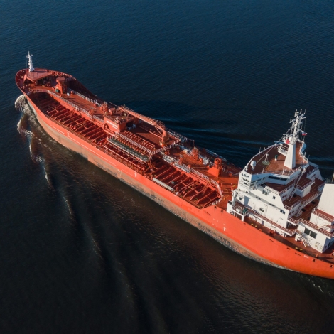Aerial view of oil tanker in the sea